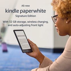 Amazon Kindle Paperwhite Signature Edition (32 GB) | With a 6.8" display, wireless charging, and auto-adjusting front light – With Lockscreen Ads | Bl