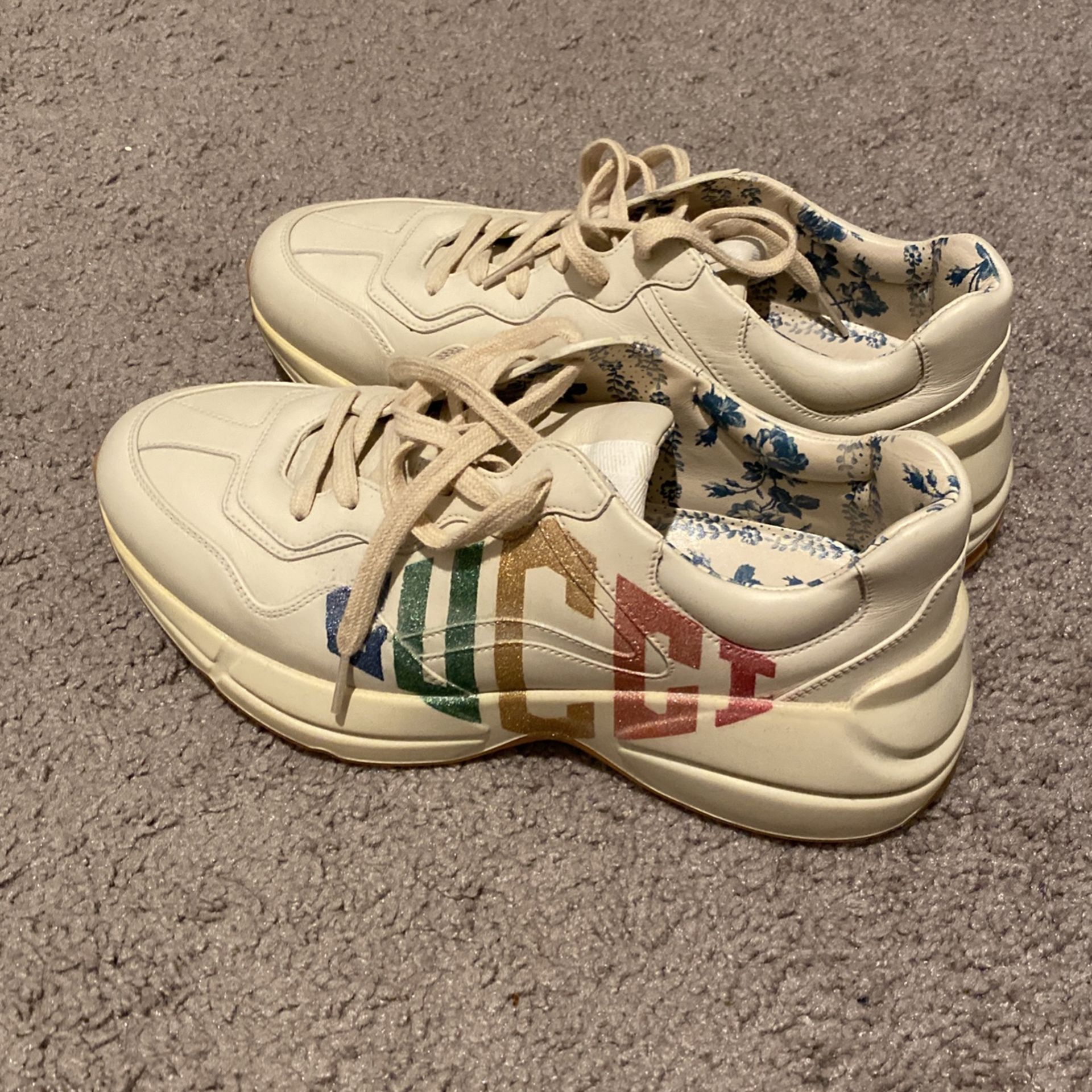Gucci Rython Rainbow Leather Sneakers Size 10 1/2