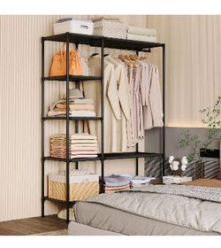 Metal Garment Rack with Shelves ( Brand New, In Box ) For $20