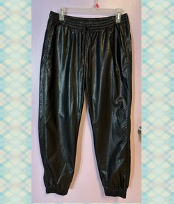 ZARA Women’s Black Faux Leather Jogger Pants Elastic Waist Pockets Size L