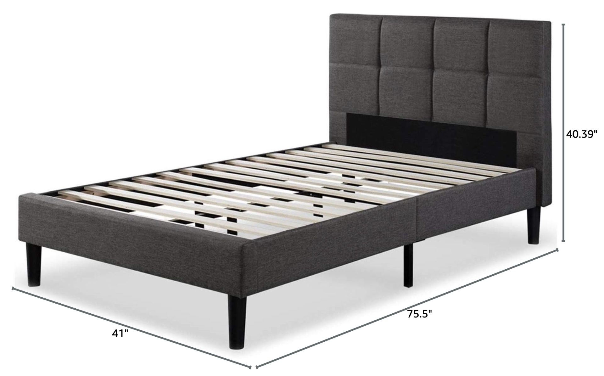 ZINUS Lottie Upholstered Platform Bed Frame, Mattress Foundation, Wood Slat Support, No Box Spring Needed, Easy Assembly, Grey, Twin