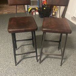 Walter E Smith Leather and Metal  Bar Stools