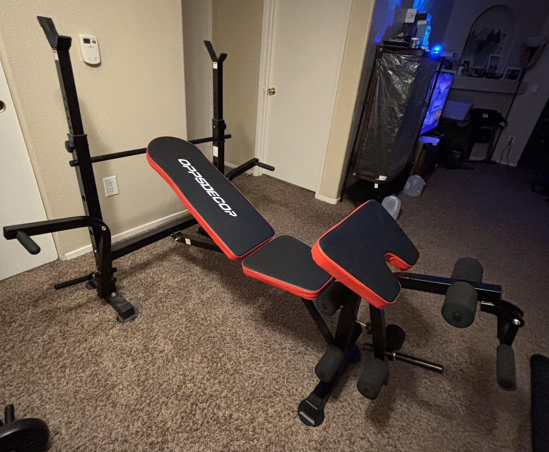 6 In 1 Folding 660lbs Workout Bench Squat Rack, Preacher Curl Pad, Leg Developer