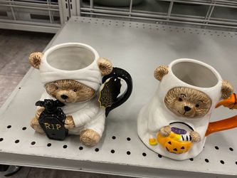 Halloween Bear Ceramic Mug - White Bear with Black Handle
