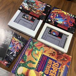 Super Nintendo Games In Box ( Street Fighter 2 And Super Metroid ) 