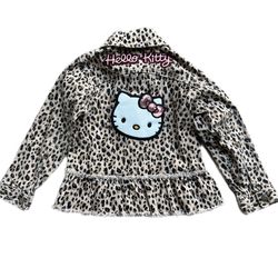 Hello Kitty Leopard Print Peplum Jacket Kitty Patch Girls Size 4 stretch cotton