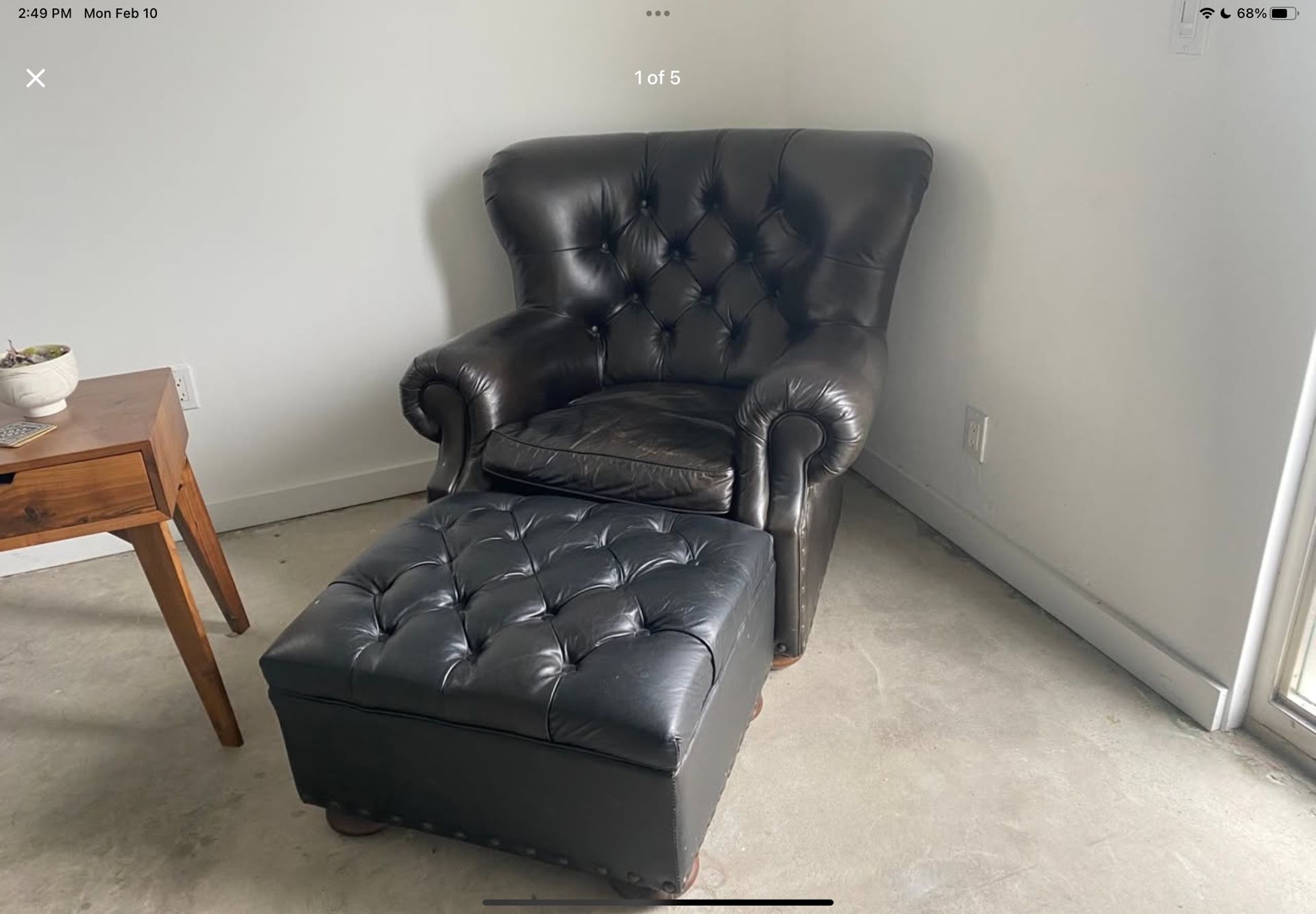 Restoration Hardware Churchill Leather Chair And Ottoman
