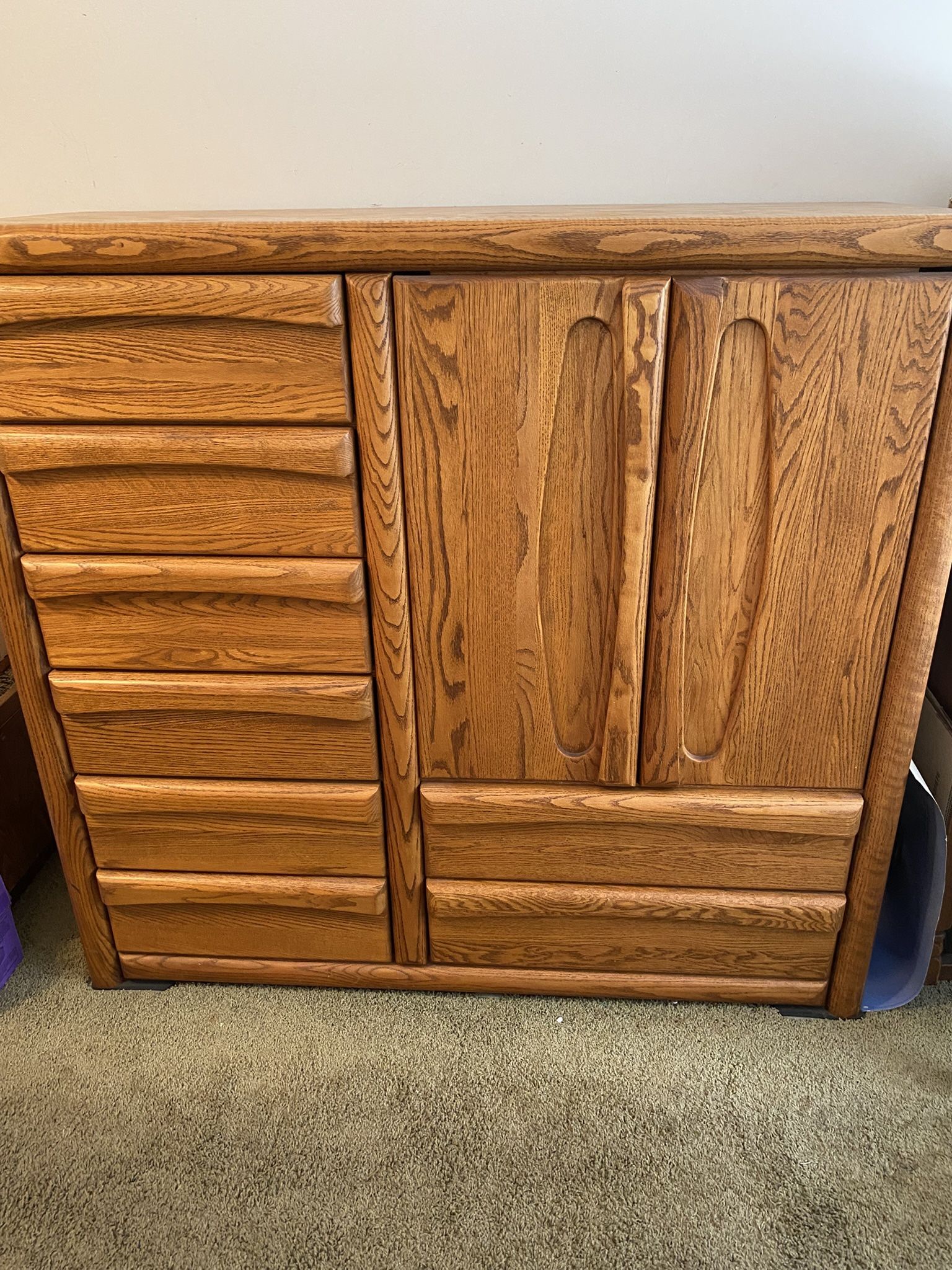 Vintage Retro Modern Solid Oak Armoire, Dresser, Chest of Drawers, Storage Shelf/Cabinet. Midcentury Styling. Excellent Condition! $100.00. See Desc.