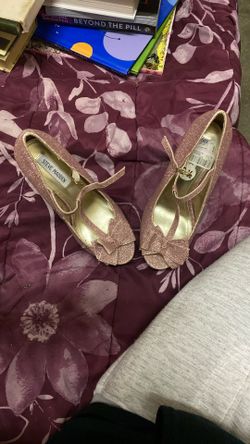 Steve Madden Pink Glitter Bow Straps Peep Toe Pump Heels Size 12