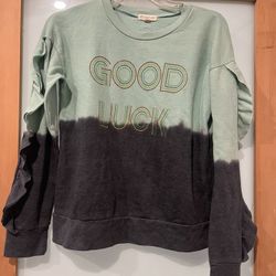 TUCKER + TATE Blue Nile GOOD LUCK Ruffled Sleeves Sweatshirt Youth Size XL (14/16)