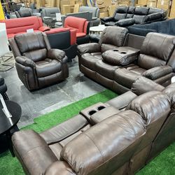 Living Room 3Pcs Reclining Sofa Set / Juego de sofás reclinables de 3 piezas para la sala de estar