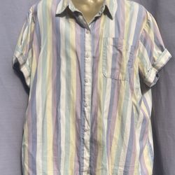 Universal Thread Pastel Striped Boxy Button Up Short Sleeve Shirt large
