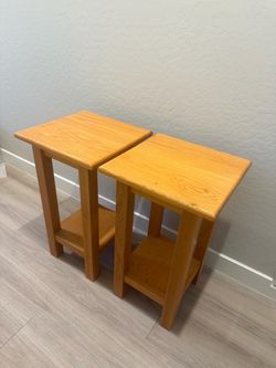 Pair of Wooden End Tables with Bottom Shelf