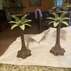 Two Candle Holders Wrought Iron Pineapple Trees