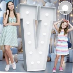  4FT Marquee Light Up Letters, Cool White Light Up Letters Letter V 4FT White