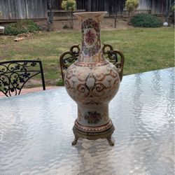 14.5” Tall Dominic Vase With Bronze Handles & Base