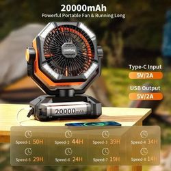 Camping Fan, Power Bank And Light 3 In 1