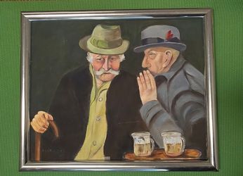 Framed Oil Painting Two Old Men