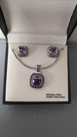 Kohl's Silver-Tone Purple Cubic Zirconia Necklace & Stud Set