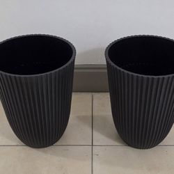 *** REDUCED *** PAIR of 14" (Tall) Brown Textured Resin Planters @ Lasting Creations 