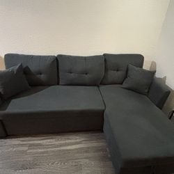 Linen Sleeper Sofa Sectional with Storage Chaise 