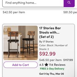 17 stories bar stools set of 2