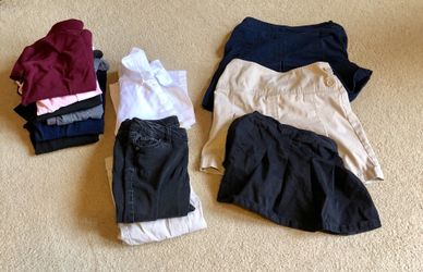 Girl Polo shirts size 14/ Girl Uniform pants size 12/Girl Uniform skirts size 10/12
