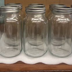 8 Pack 32 oz Mason Jars, Wide Mouth Mason Jars with Lids and Bands and 6 White Plastic Mason Jar Lids, Canning Jars for Overnight Oats, Food Storage, 