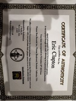 Eric Clapton Autographed Picture $1000