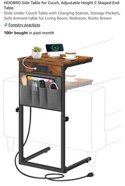 C-Shaped Side Table with Charging Station - 1 single desk