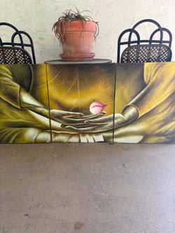 Golden Buddha Oil Painting Triptych