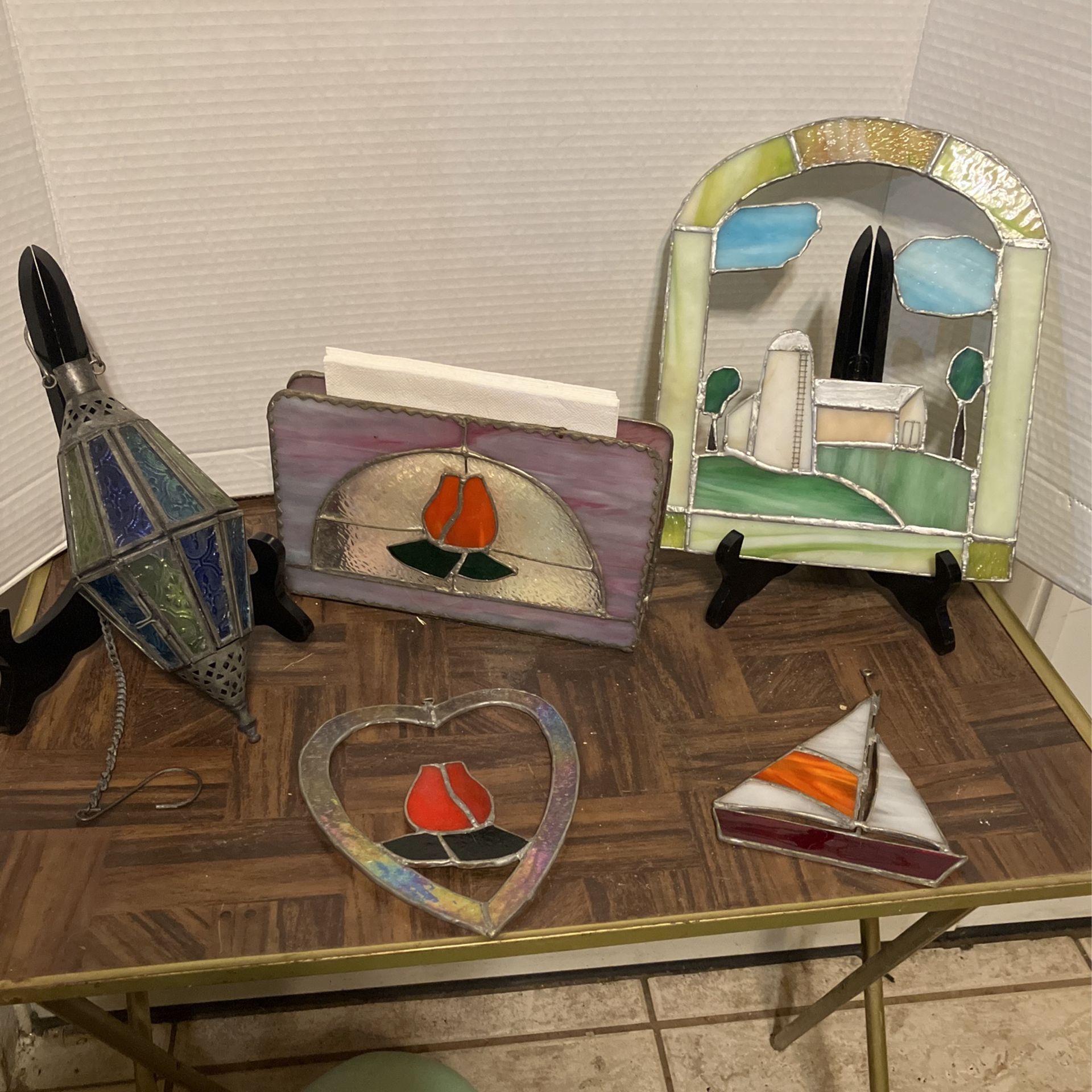 Leaded Stained Glass Art Lot Of 5