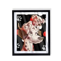 101 Dalmatians custom art of pongo and puppy on black frame
