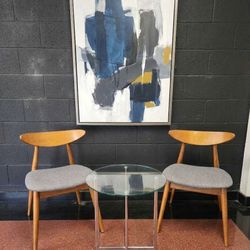 Set Of 2 Chairs Medium Oak Wood Grey Fabric