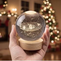 3.15" (80mm) Solar System Crystal Ball 3D Sun System Planets Model Globe with Wooden Base Home Decorative Ornament Astronomy Gifts for Lover Girlfrien