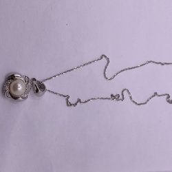 18K White Gold Pearl and Diamond Charm with Chain
