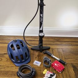 Bicycle Accessories Lot – Floor Pump, Helmet, Lock, Tubes & Tools