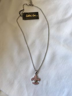 Pink Fleur-de-Lis Genuine crystal Necklace