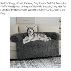 Shaggy Plush Calming Dog Couch Bed Pet Protector, Fluffy Waterproof Lining and Nonskid Bottom, Dog Mat for Furniture Protector with Washable Cover(50"