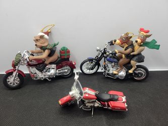 Lot Of 3 Harley Davidson Motorcycle Christmas Ornaments Bear Reindeer AS-IS