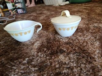 Vtg Corelle Gold Butterfly 3-piece creamer, sugar, lid