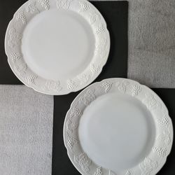 Two 14" Round White Milk Glass Platters Grapevine Pattern