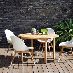 New Amazonia Outdoor Furniture Chairs and Table Set, Cannes White chairs, Malina Round table