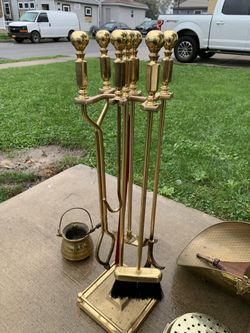 Cast brass fireplace set