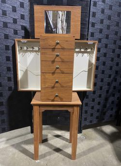 Standing Wood Jewelry Armoire with Mirror