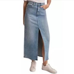 DKNY Trendy Light Wash Front Slit Midi Skirt