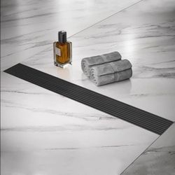 Linear Shower Drain 28 Inch, 304 Stainless Steel Black Rectangular Shower Drain, 51L/Min Fast Drainage Floor Linear Drain, US Standard