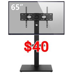 2-Shelf Floor TV Stand with Swivel Mount for TVs up to 65", Ideal for Flat Screens or Curved Screen TVs