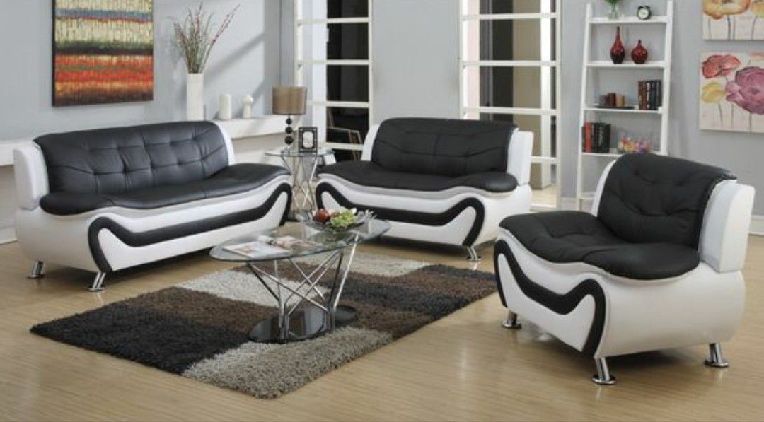 Black/White 3-piece Sofa Set 