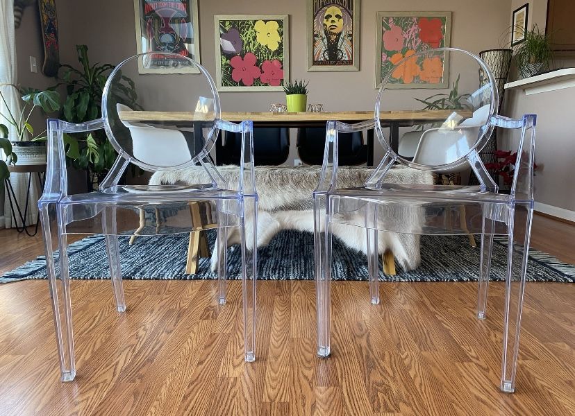 Kartell Ghost Chairs 2x Clear Mid-Century Modern Molded Plastic Chairs